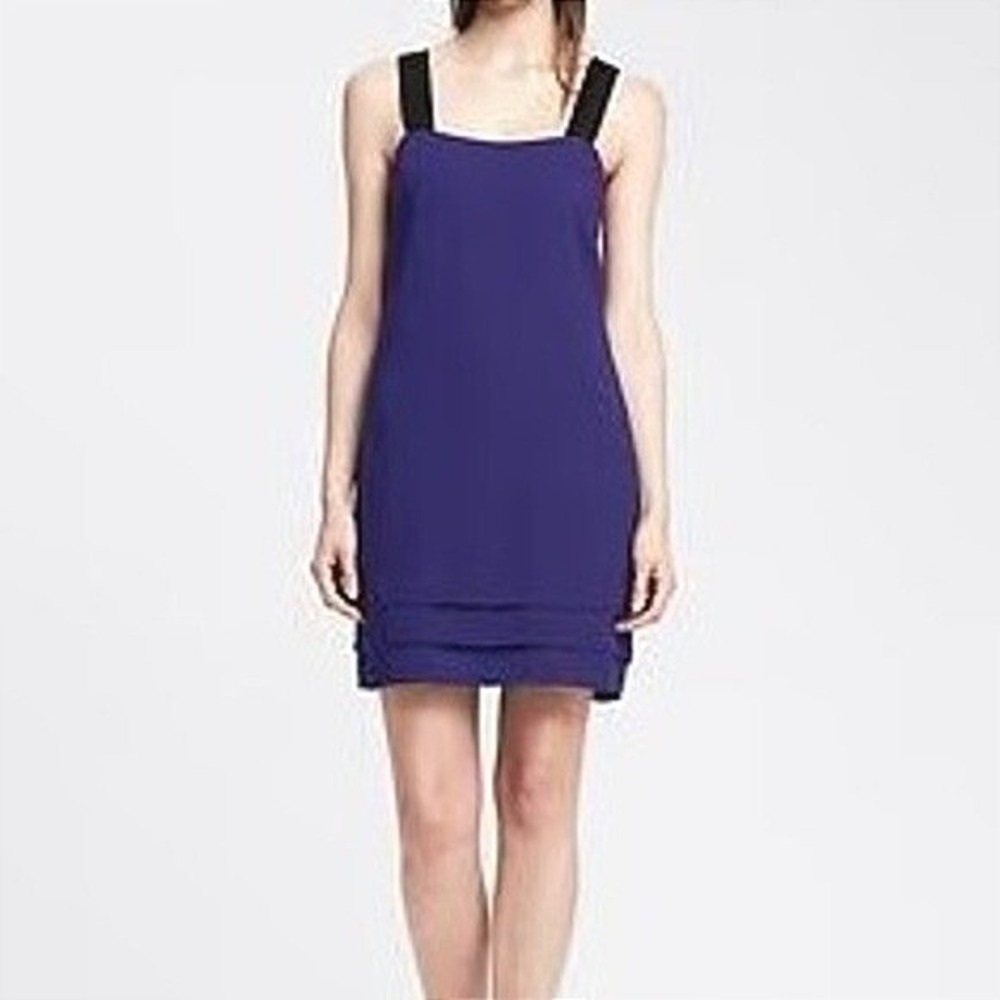 Banana Republic Womens Violet Black Grosgrain Straps Tiered Hem Shift Dress 8